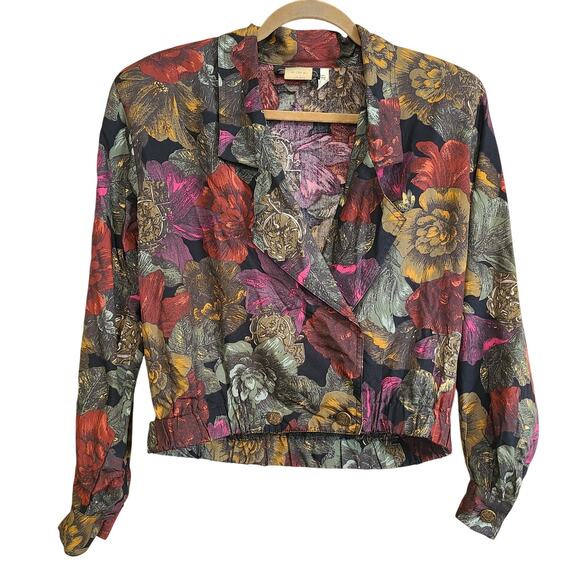 VTG 90s Carol Anderson Collection Womens Dark Floral Moody Blazer Small Jacket - Picture 1 of 12
